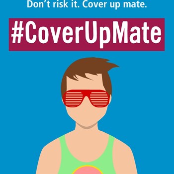 #CoverUpMate informational image of a man wearing sunglasses